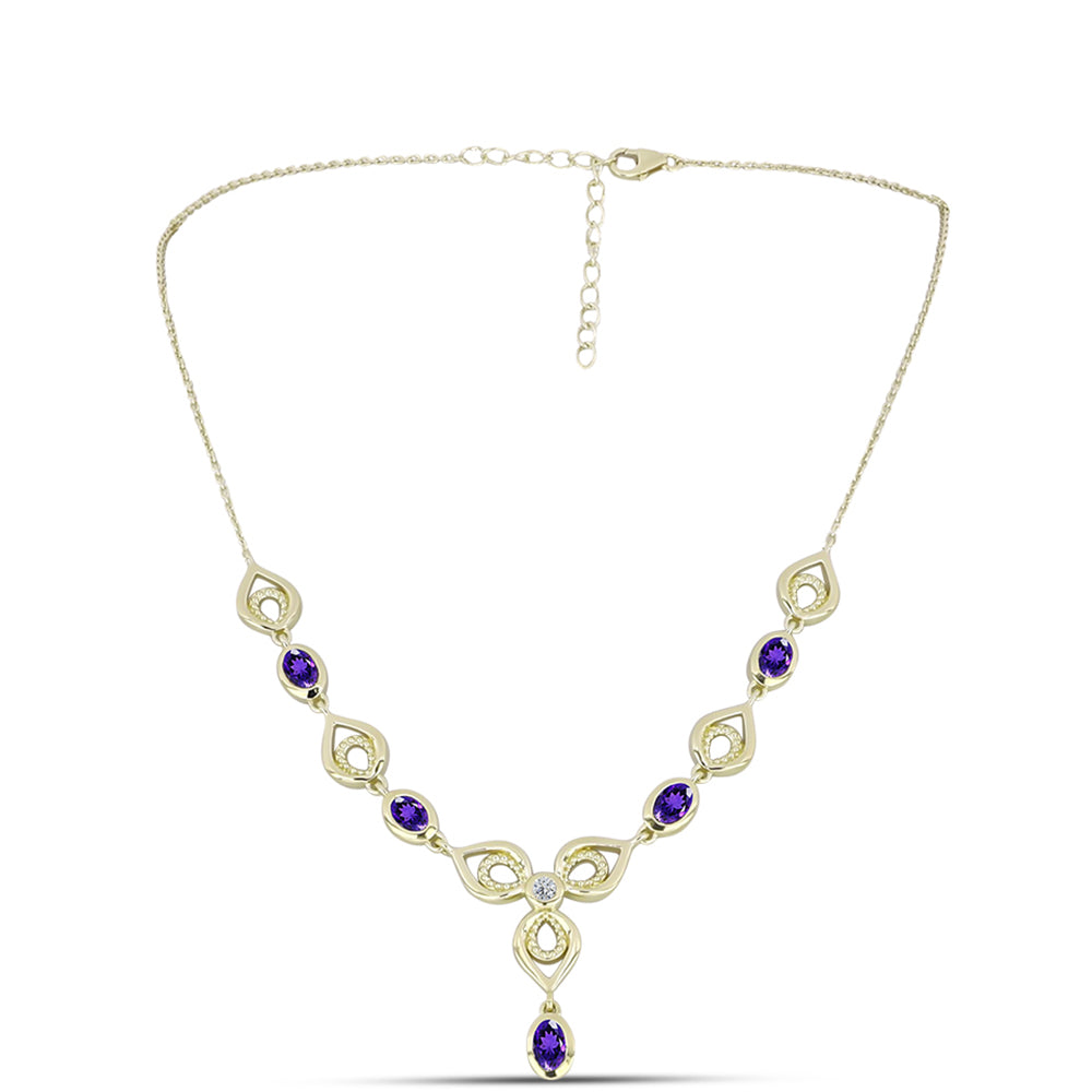 Collar de Plata Bañada en Oro con Amatista de Marruecos y Topacio Blanco 1 
