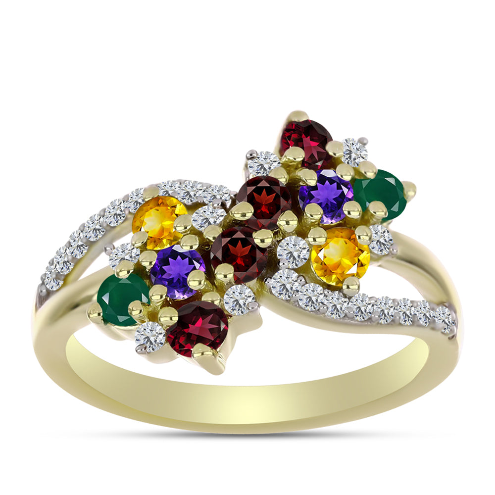 Anillo de Plata Bañada en Oro con Amatista de Marruecos y Citrino de los Montes Urales
