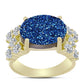 Anillo de Plata Bañada en Oro con Drusa Azul y Topacio Blanco