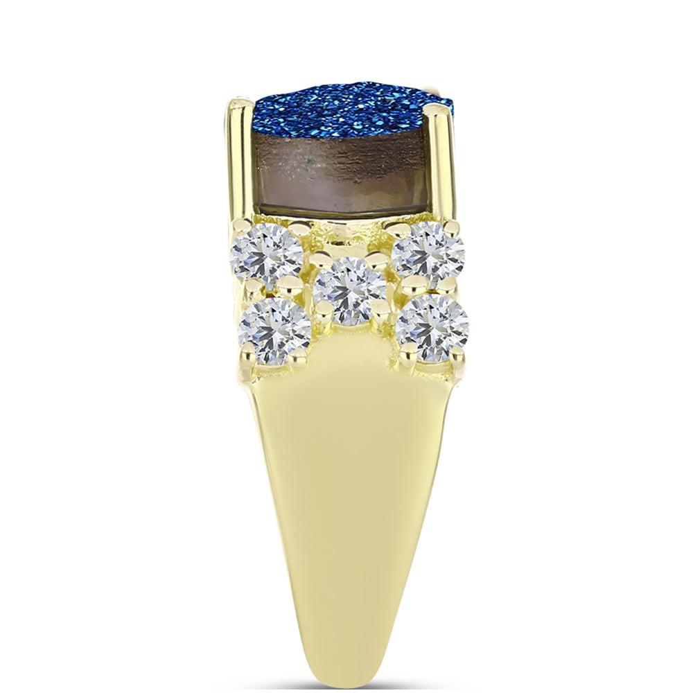 Anillo de Plata Bañada en Oro con Drusa Azul y Topacio Blanco