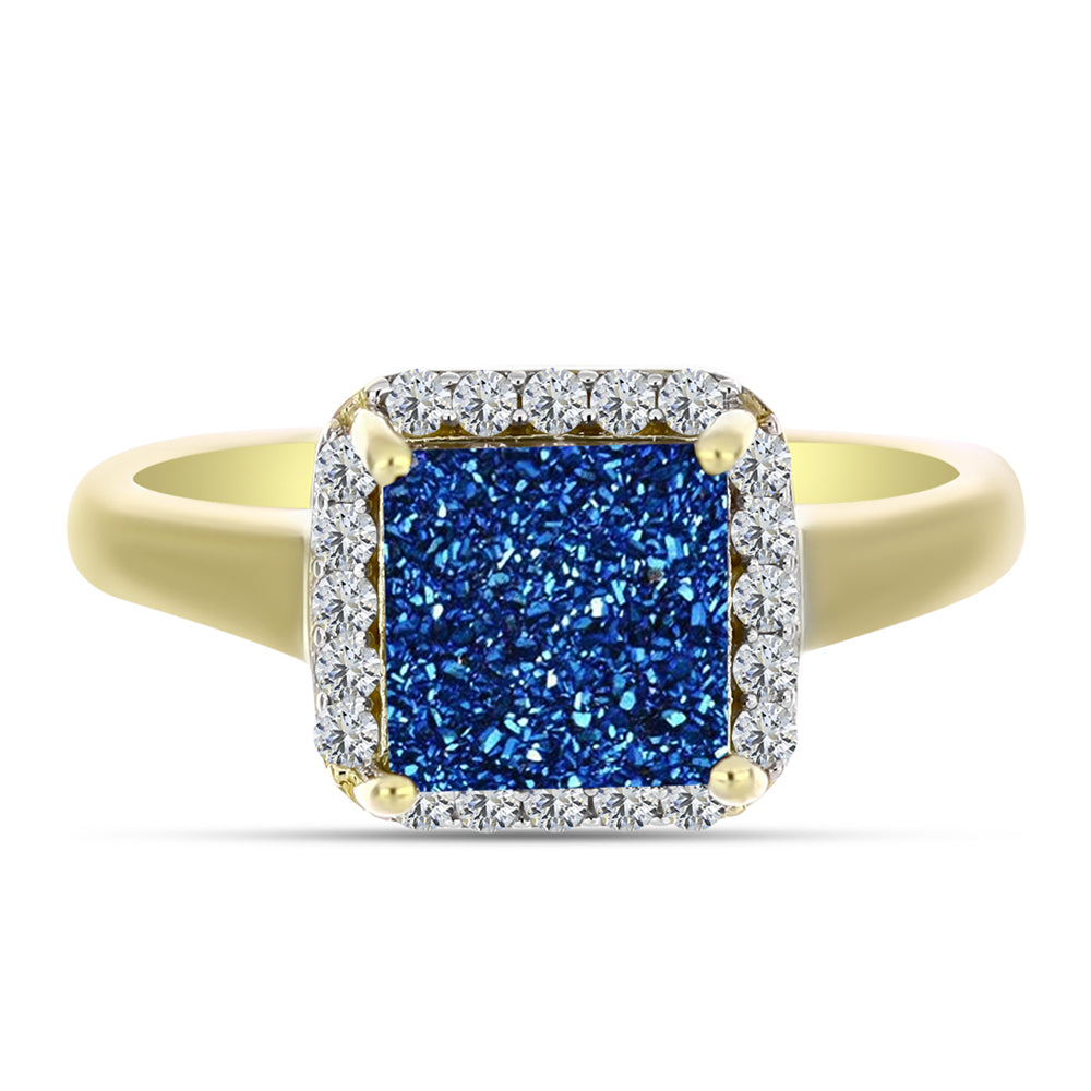 Anillo de Plata Bañada en Oro con Drusa Azul y Topacio Blanco 1 