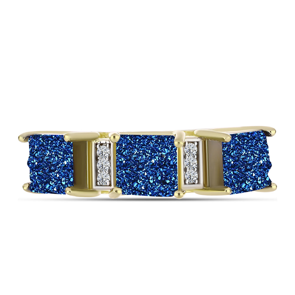 Anillo de Plata Bañada en Oro con Drusa Azul y Topacio Blanco 1 