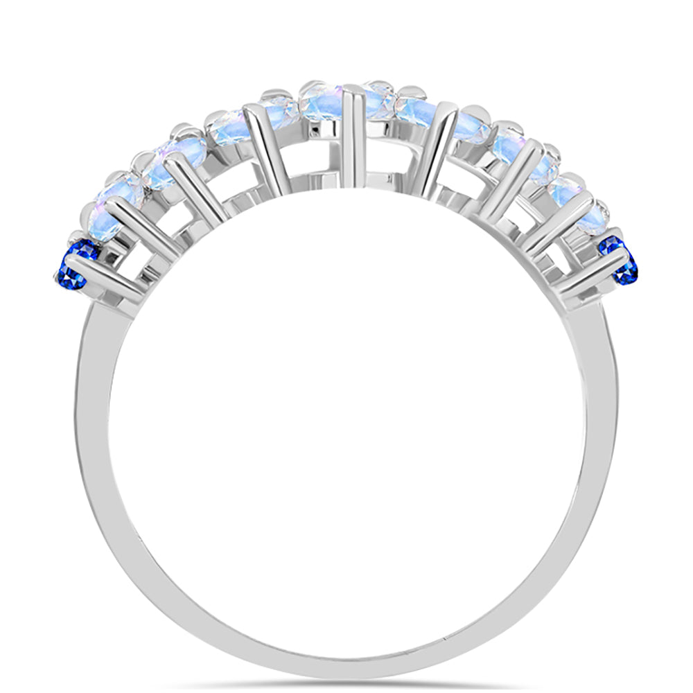 Anillo de Plata con Zafiro Azul Australiano y Piedra Lunar Arco Iris 2 