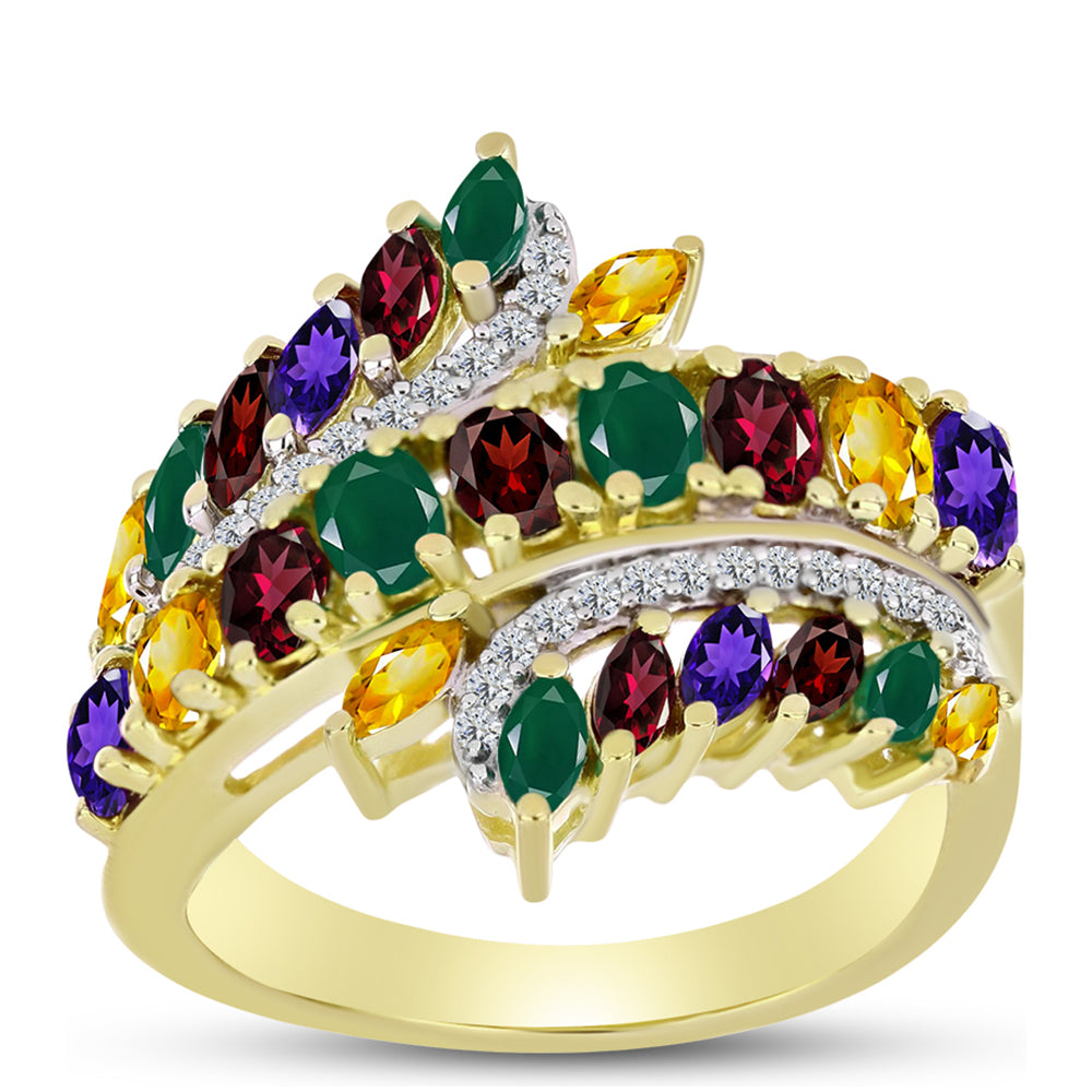 Anillo de Plata Bañada en Oro con Amatista de Marruecos y Citrino de los Montes Urales