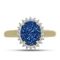 Anillo de Plata Bañada en Oro con Drusa Azul y Topacio Blanco