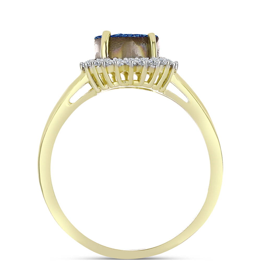 Anillo de Plata Bañada en Oro con Drusa Azul y Topacio Blanco