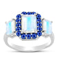 Anillo de Plata con Zafiro Azul Australiano y Piedra Lunar Arco Iris