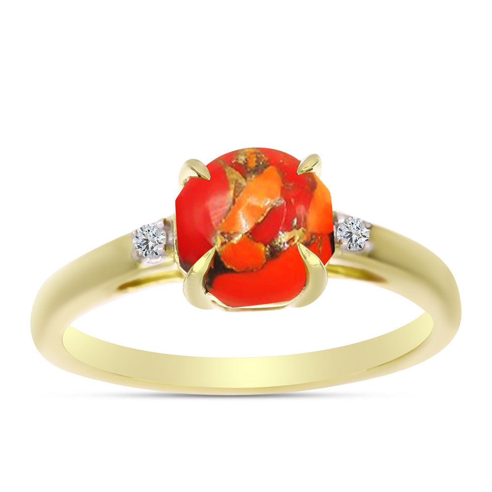 Anillo de Plata Bañada en Oro con Turquesa de Mohave y Topacio Blanco