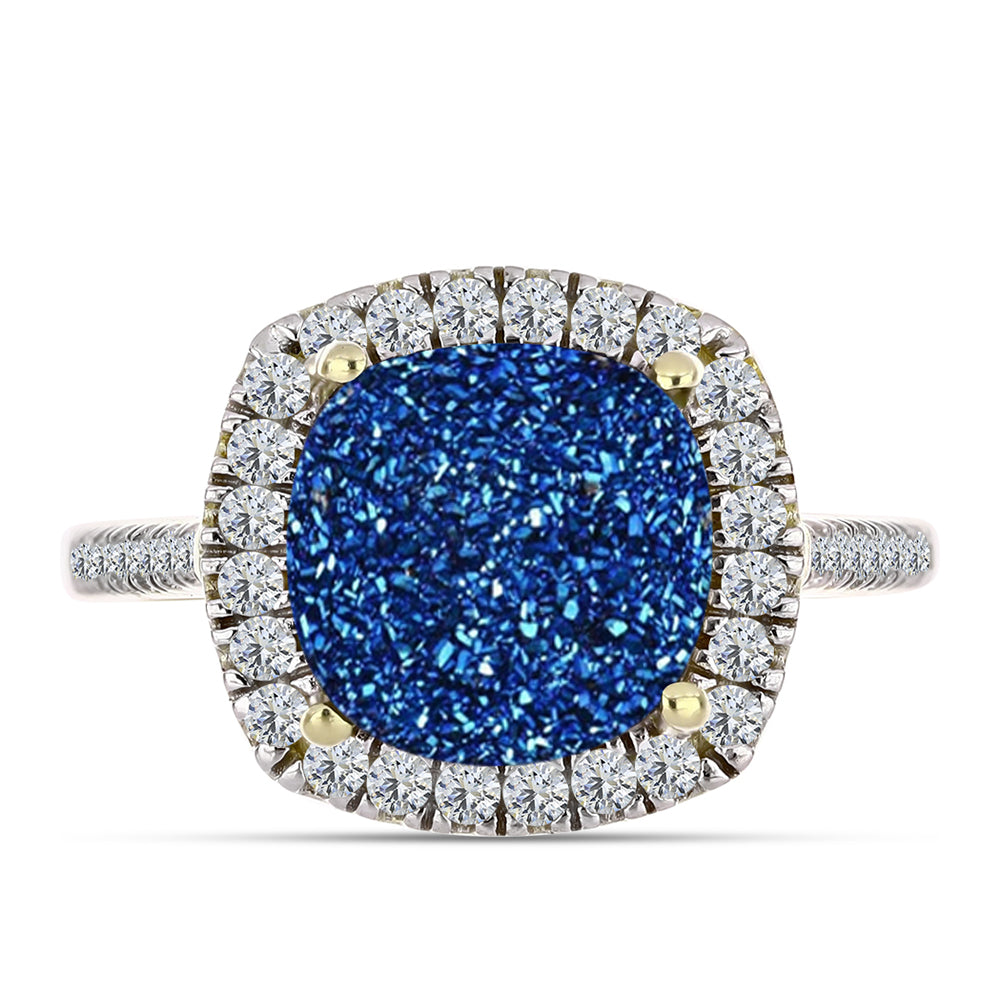 Anillo de Plata Bañada en Oro con Drusa Azul y Topacio Blanco 1 