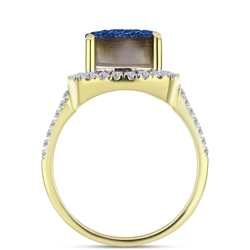 Anillo de Plata Bañada en Oro con Drusa Azul y Topacio Blanco 2 