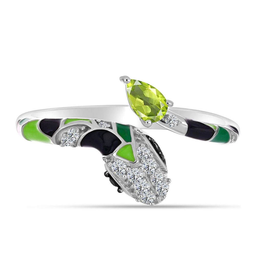 Anillo de Plata con Peridoto de Changbai y Espinela Negra