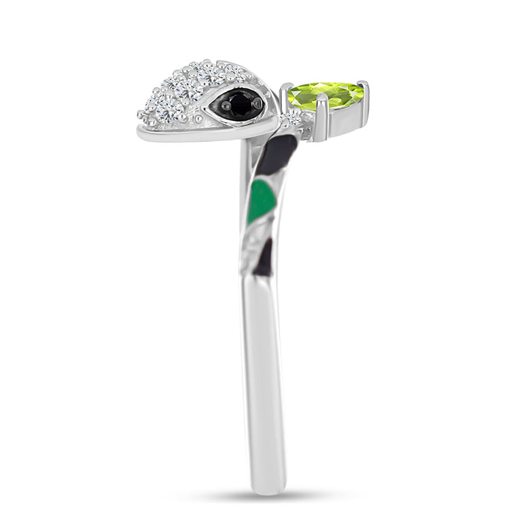 Anillo de Plata con Peridoto de Changbai y Espinela Negra