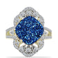Anillo de Plata Bañada en Oro con Drusa Azul y Topacio Blanco
