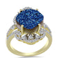 Anillo de Plata Bañada en Oro con Drusa Azul y Topacio Blanco
