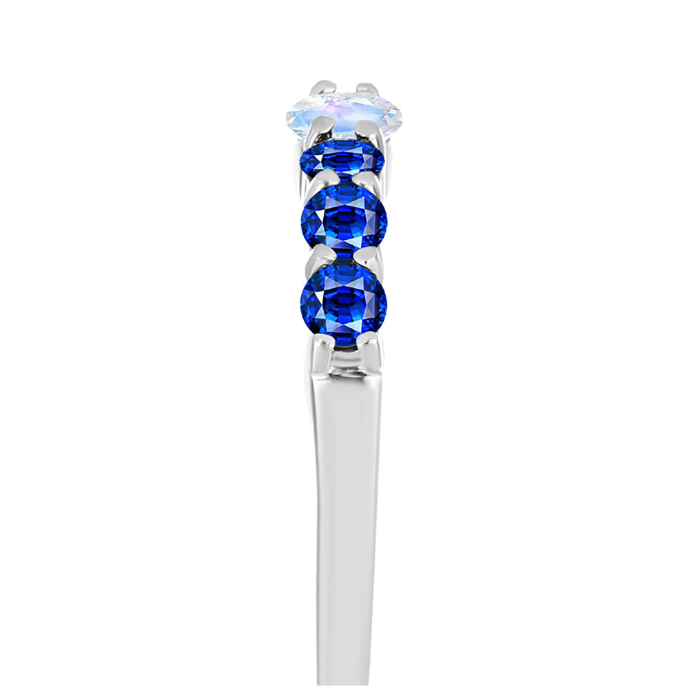 Anillo de Plata con Zafiro Azul Australiano y Piedra Lunar Arco Iris 4 