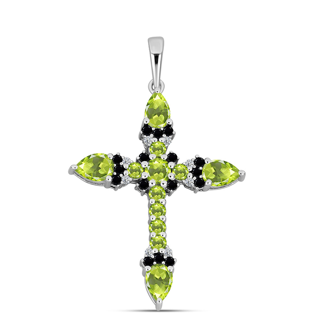 Cruz Colgante de Plata con Peridoto de Changbai y Topacio Blanco