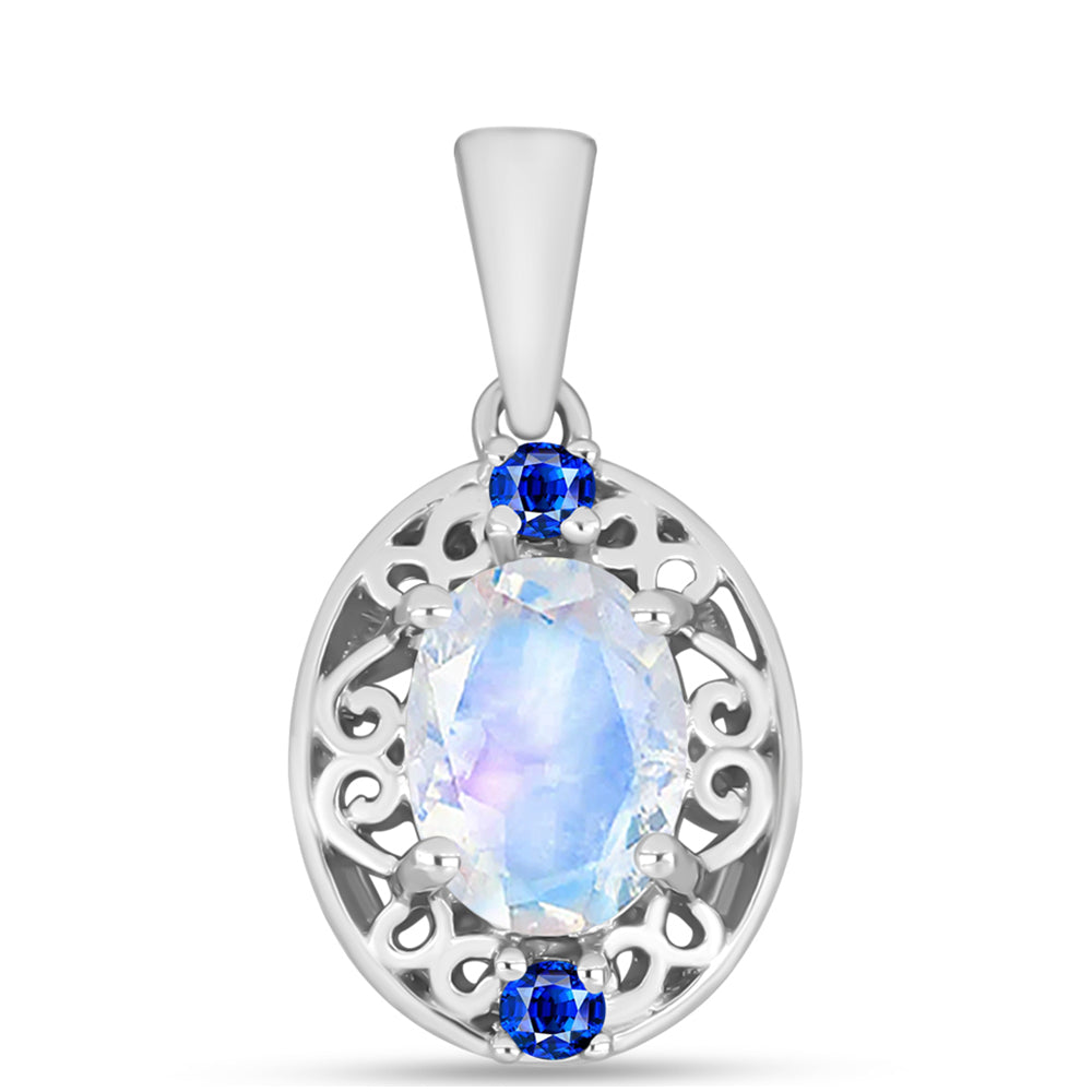 Colgante de Plata con Zafiro Azul Australiano y Piedra Lunar Arco Iris
