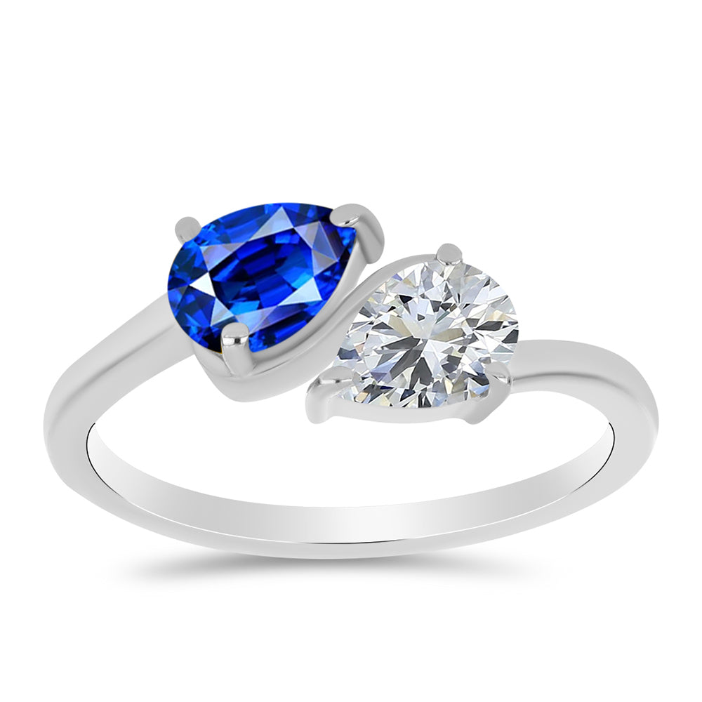 Anillo de Plata con Zafiro Azul Australiano y Topacio Blanco 4 
