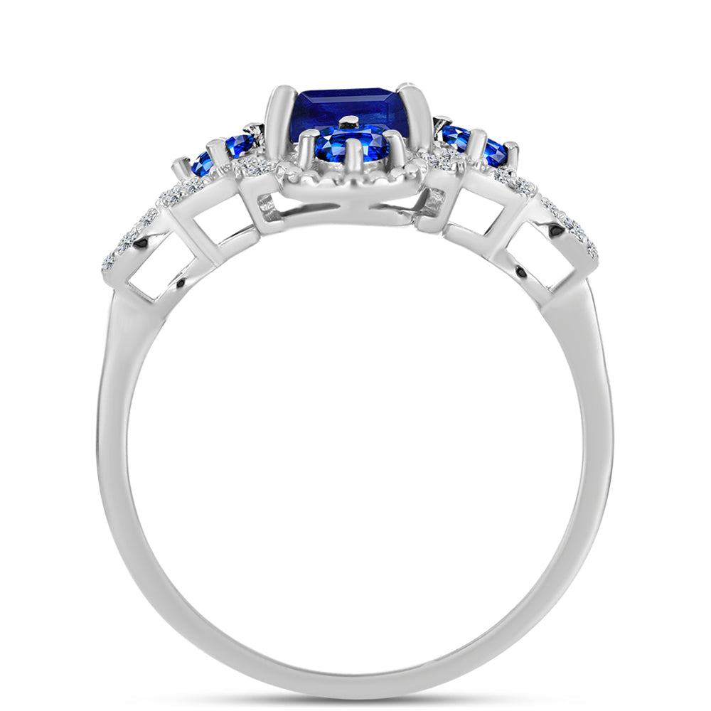 Anillo de Plata con Zafiro Azul Australiano y Topacio Blanco 2 