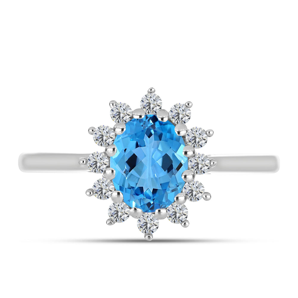 Anillo de Plata con Topacio Azul Suizo y Topacio Blanco 1 