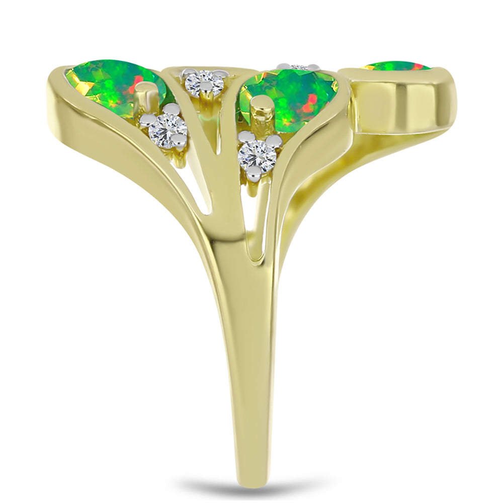Anillo de Plata Bañada en Oro con Ópalo Verde Etíope de Lega Dembi y Topacio Blanco 4 