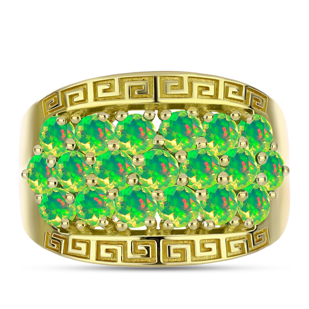 Anillo de Plata Bañada en Oro con Ópalo Verde Etíope de Lega Dembi 1 