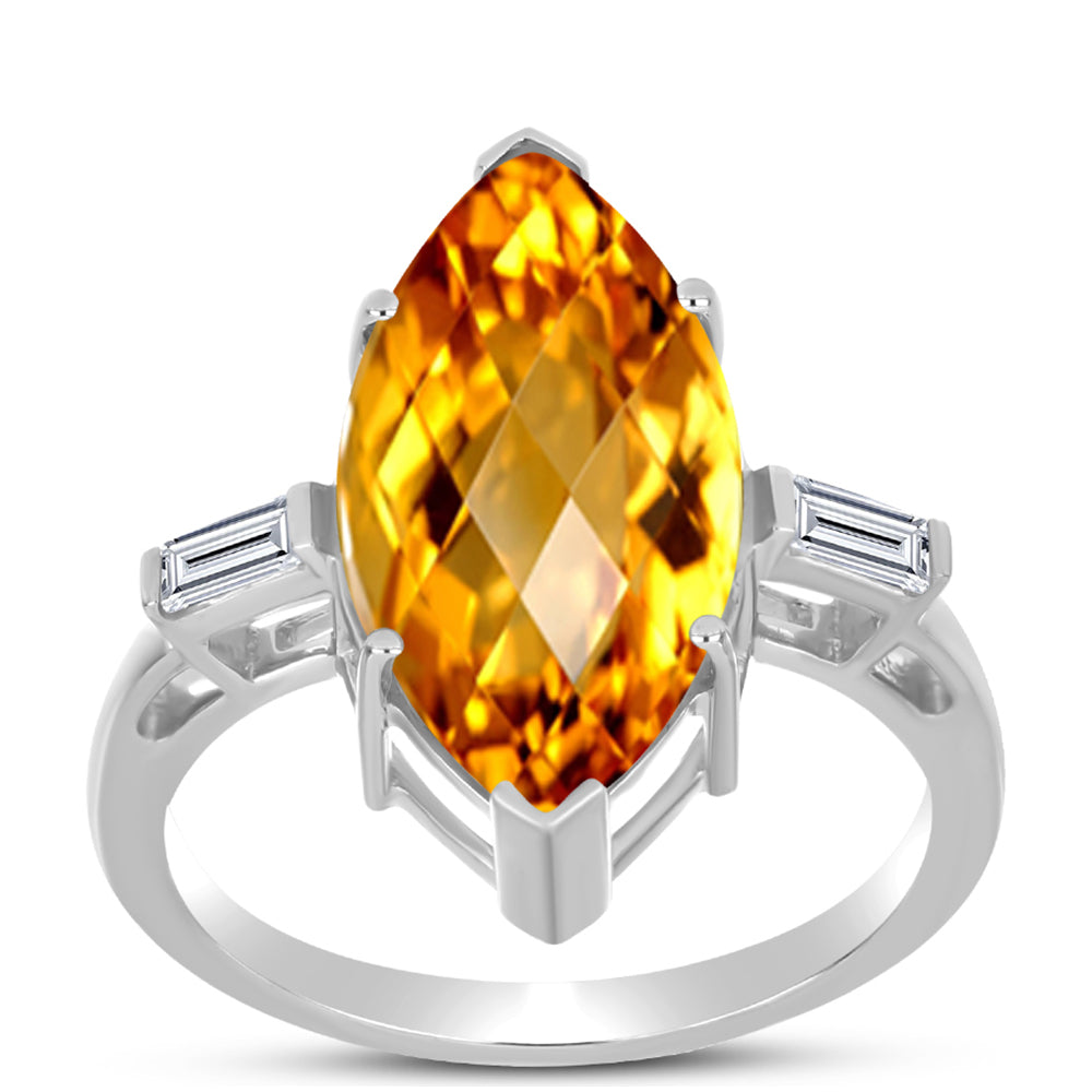 Anillo de Plata con Citrino de los Montes Urales y Topacio Blanco