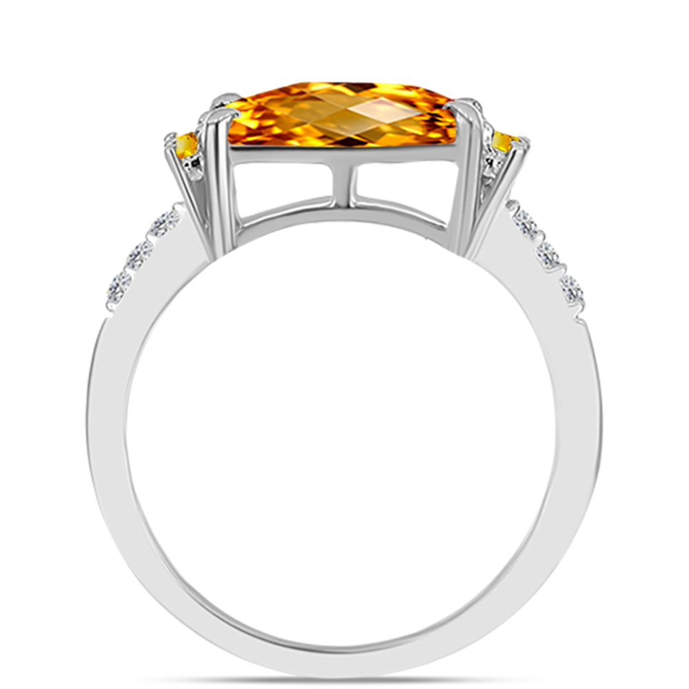 Anillo de Plata con Citrino de los Montes Urales y Topacio Blanco 2 