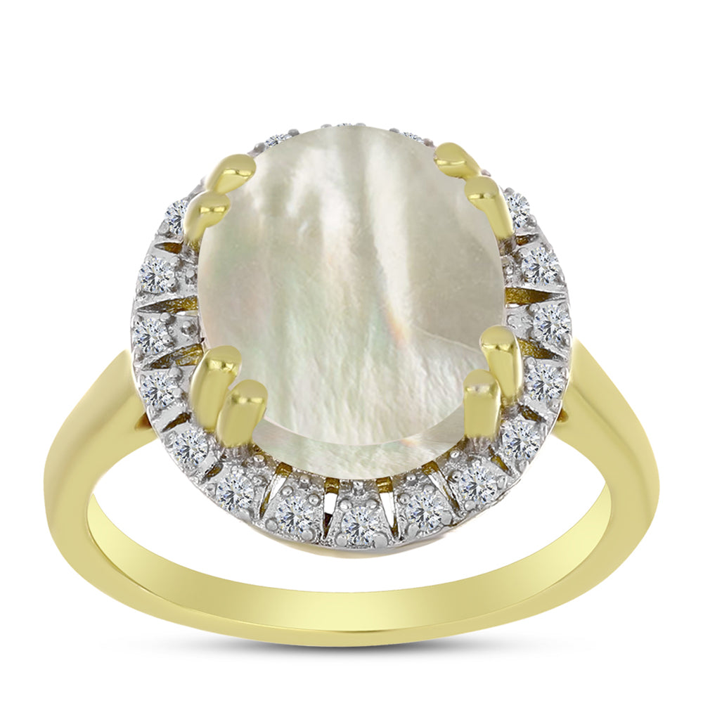 Anillo de Plata Bañada en Oro con Madreperla y Topacio Blanco 3 