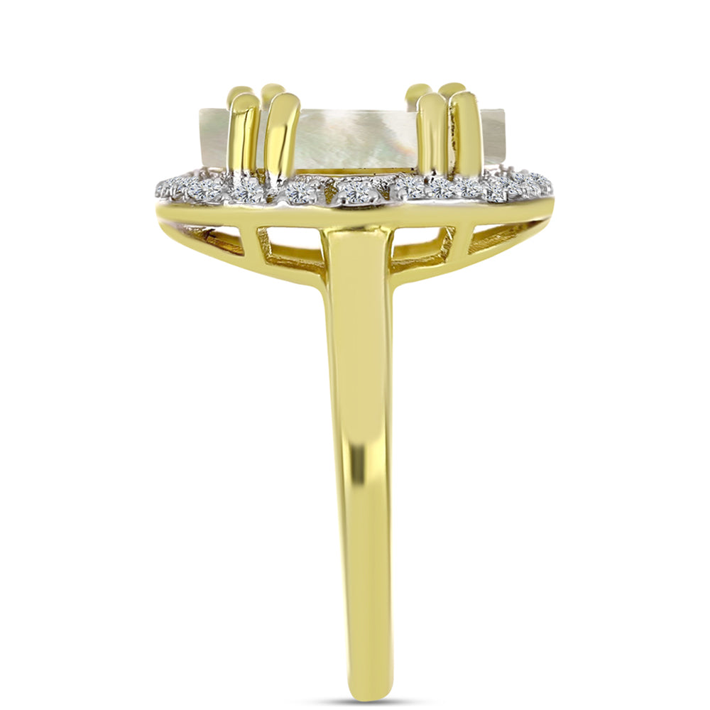 Anillo de Plata Bañada en Oro con Madreperla y Topacio Blanco 4 