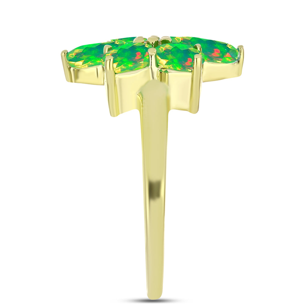 Anillo de Plata Bañada en Oro con Ópalo Verde Etíope de Lega Dembi y Topacio Blanco 4 