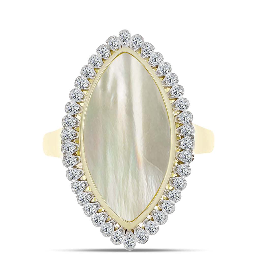 Anillo de Plata Bañada en Oro con Madreperla y Topacio Blanco