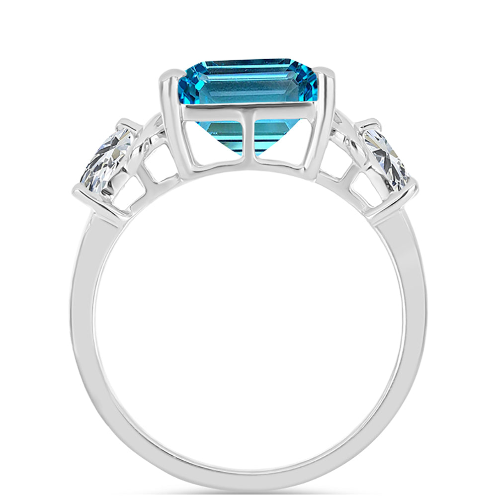 Anillo de Plata con Topacio Azul Suizo y Topacio Blanco 2 