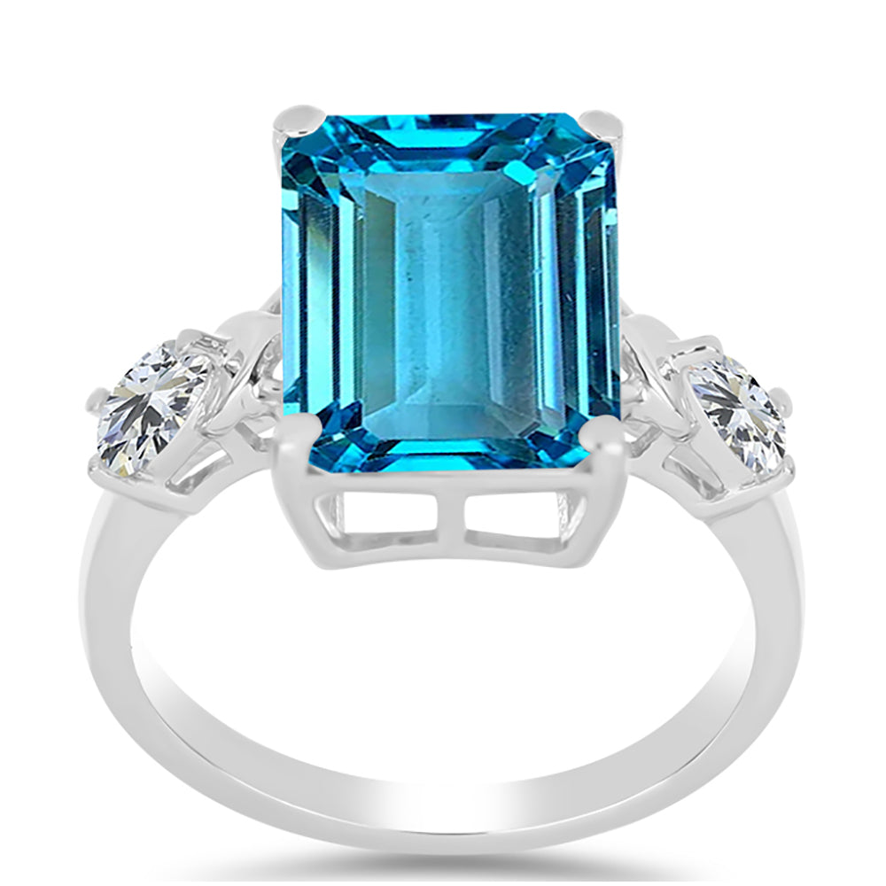 Anillo de Plata con Topacio Azul Suizo y Topacio Blanco