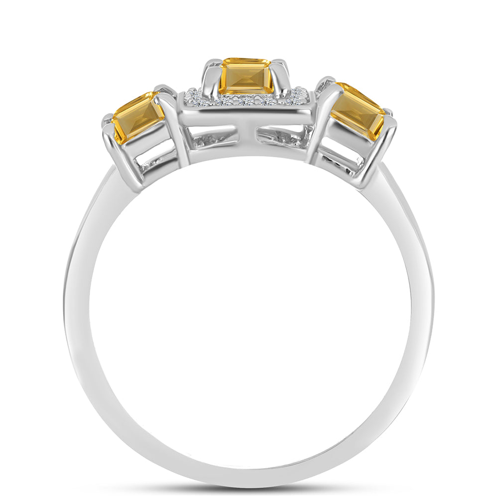 Anillo de Plata con Citrino de los Montes Urales y Topacio Blanco