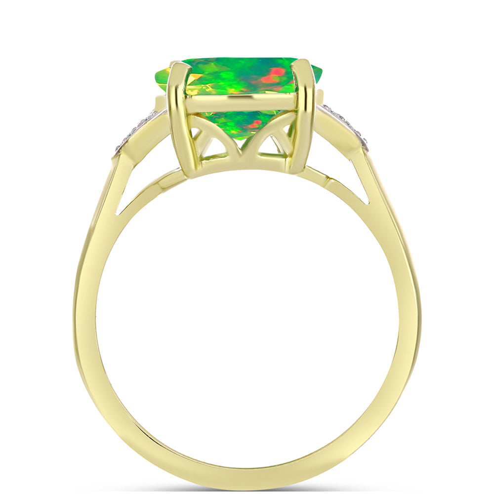 Anillo de Plata Bañada en Oro con Ópalo Verde Etíope de Lega Dembi y Topacio Blanco