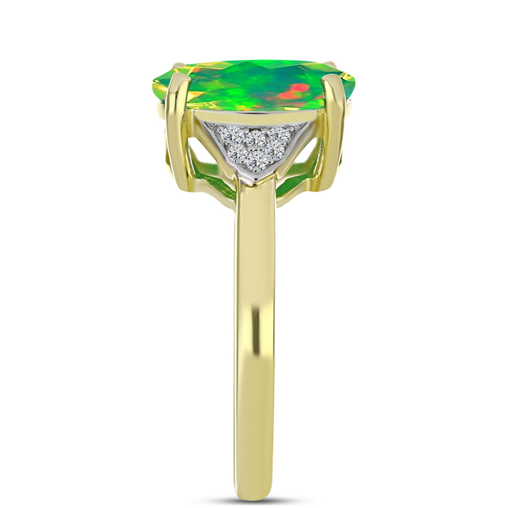 Anillo de Plata Bañada en Oro con Ópalo Verde Etíope de Lega Dembi y Topacio Blanco 4 