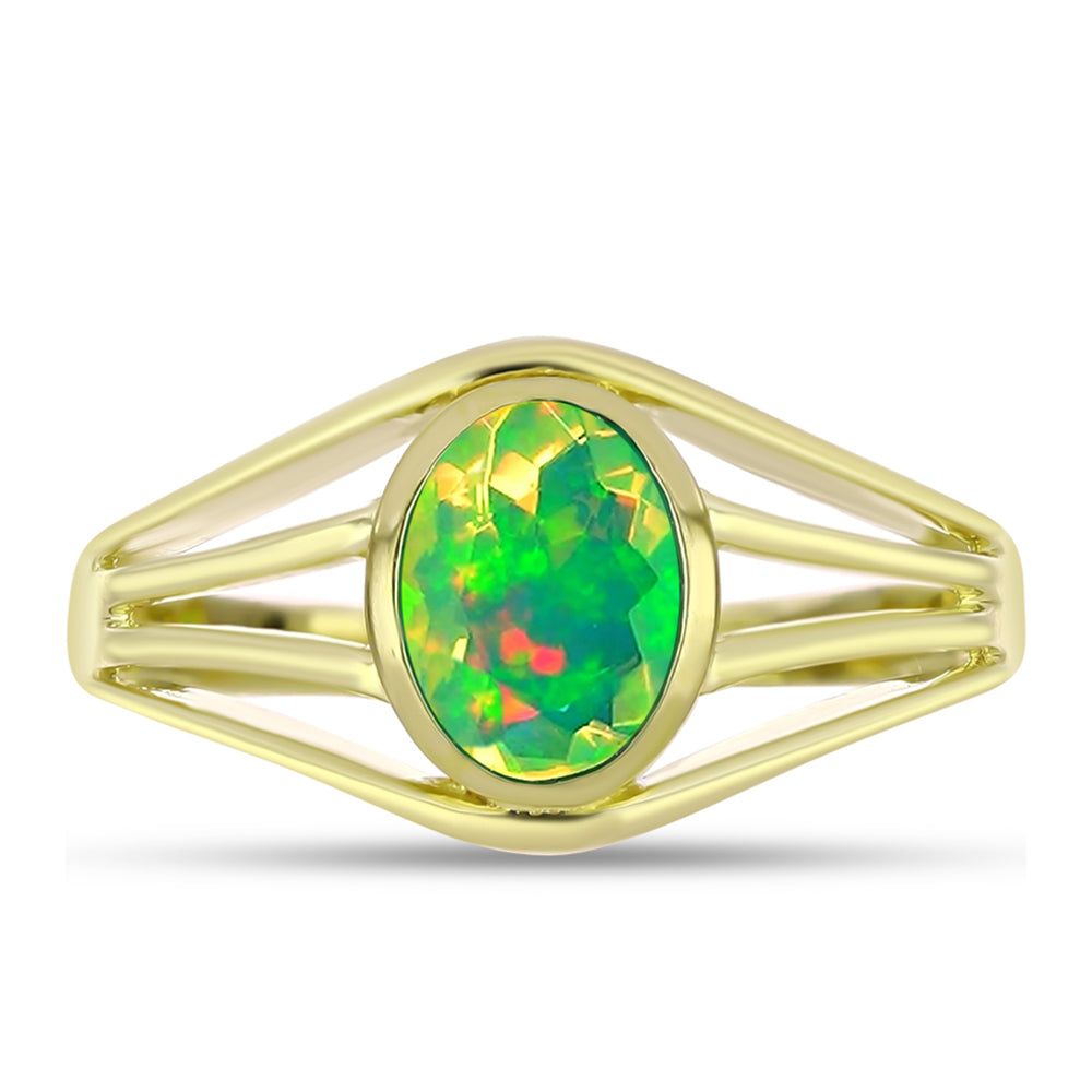 Anillo de Plata Bañada en Oro con Ópalo Verde Etíope de Lega Dembi