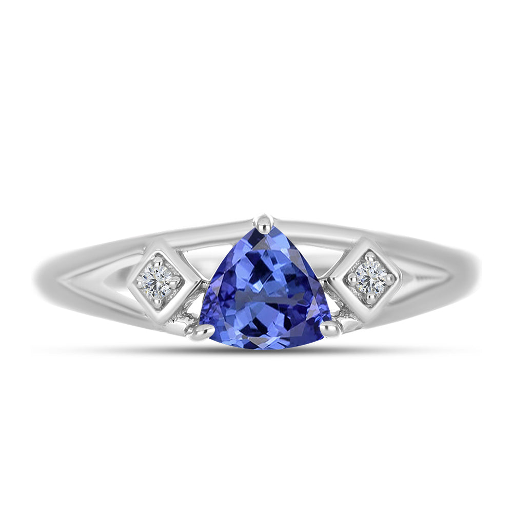 Anillo de Plata con Tanzanita AAA y Topacio Blanco