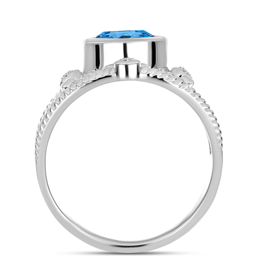 Anillo de Plata con Topacio Azul Suizo y Topacio Blanco 2 