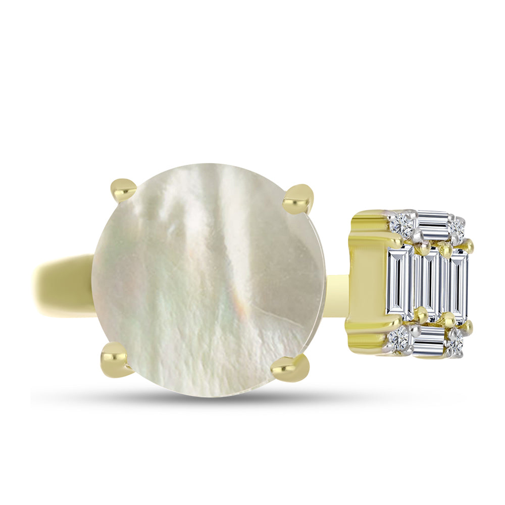 Anillo de Plata Bañada en Oro con Madreperla y Zircón Blanco 1 
