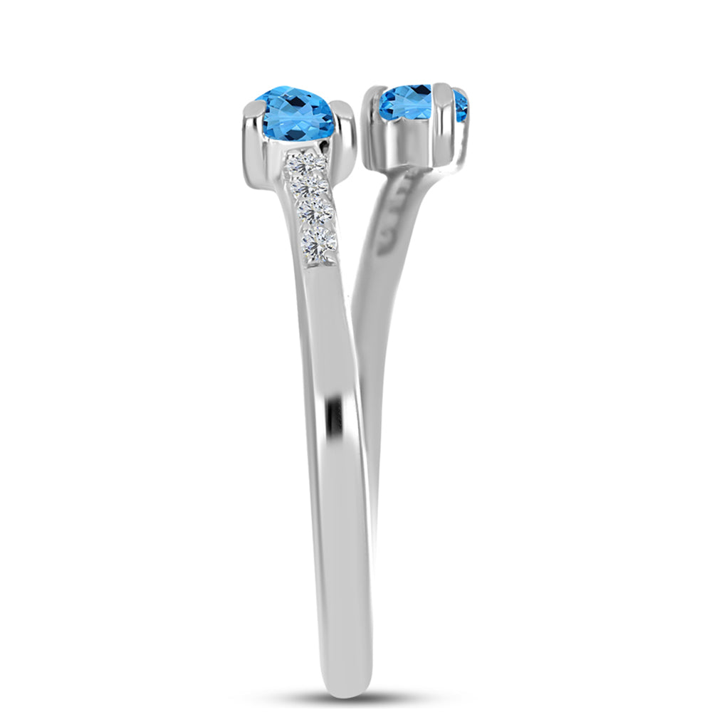 Anillo de Plata con Topacio Azul Suizo y Topacio Blanco