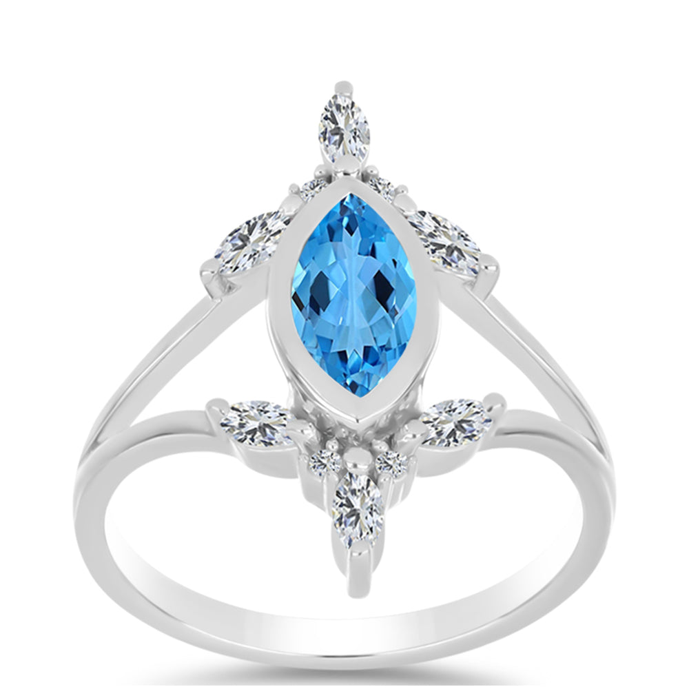 Anillo de Plata con Topacio Azul Suizo y Topacio Blanco 3 