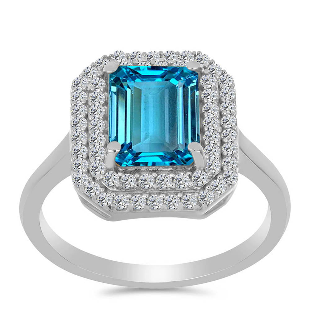 Anillo de Plata con Topacio Azul Suizo y Topacio Blanco 3 