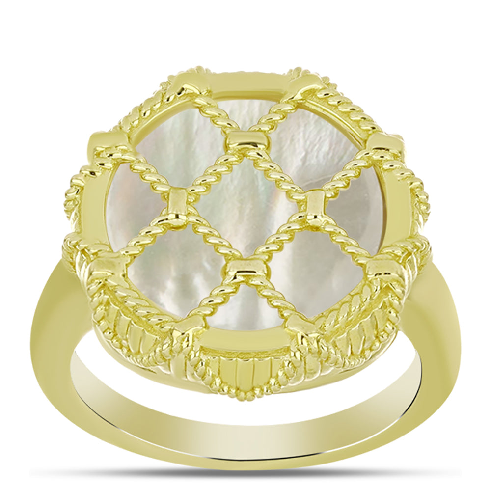 Anillo de Plata Bañada en Oro con Madreperla