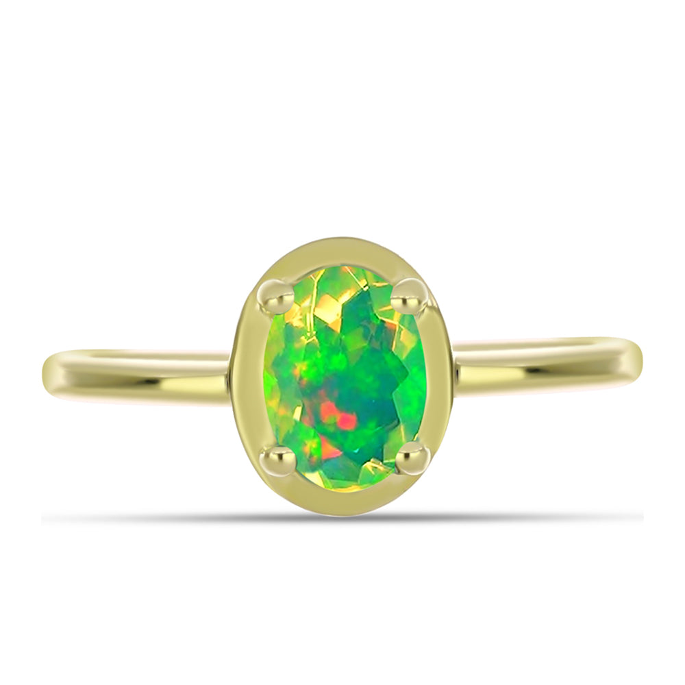 Anillo de Plata Bañada en Oro con Ópalo Verde Etíope de Lega Dembi 1 