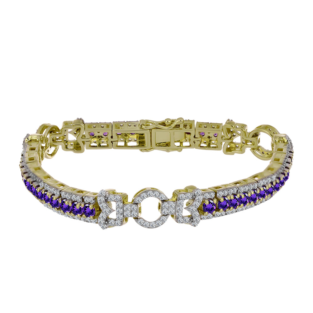 Pulsera de Plata Bañada en Oro con Amatista de Marruecos y Topacio Blanco 1 