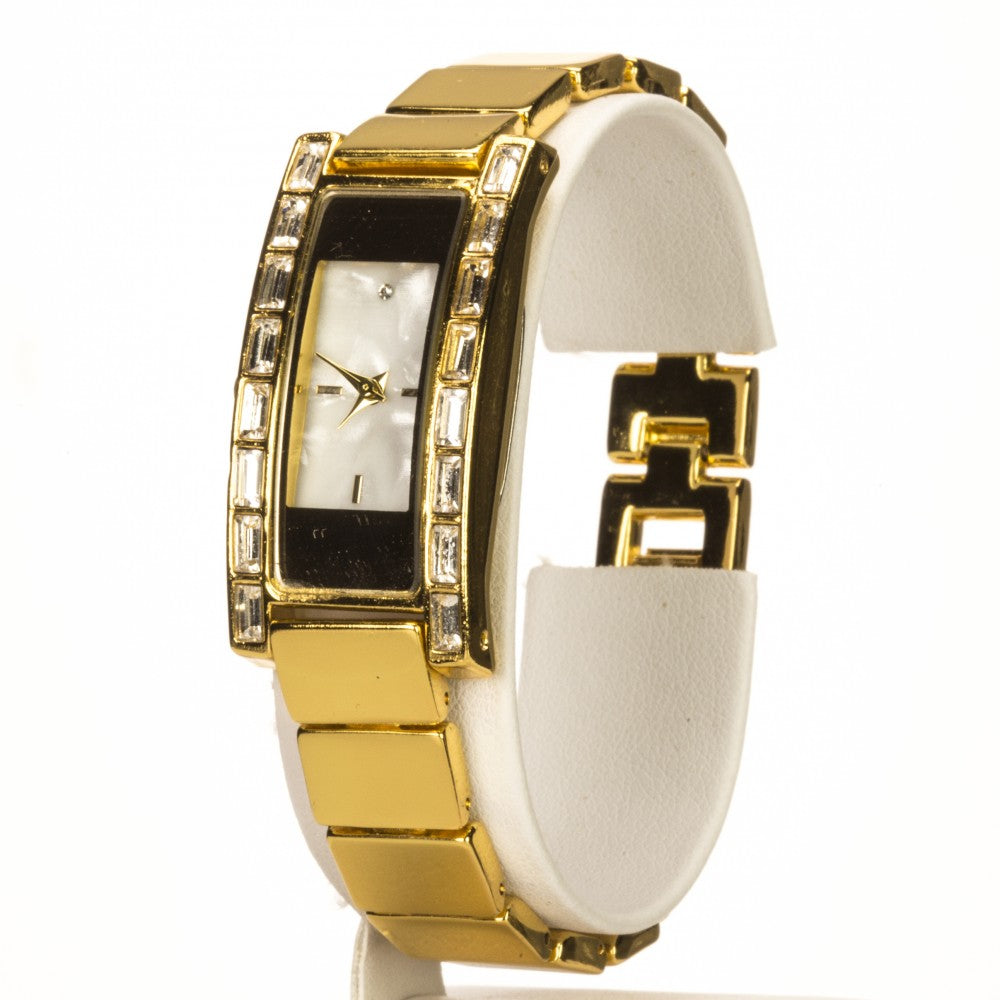 Reloj de Aleación Bañado en Oro con Cristal Emporia® Blanco 1 