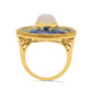 Anillo de Plata Bañada en Oro con Piedra Lunar Arco Iris y Topacio Blanco