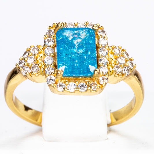 Anillo de Aleación Bañado en Oro con Cristal Emporia® Azul y Cristal Emporia® Blanco